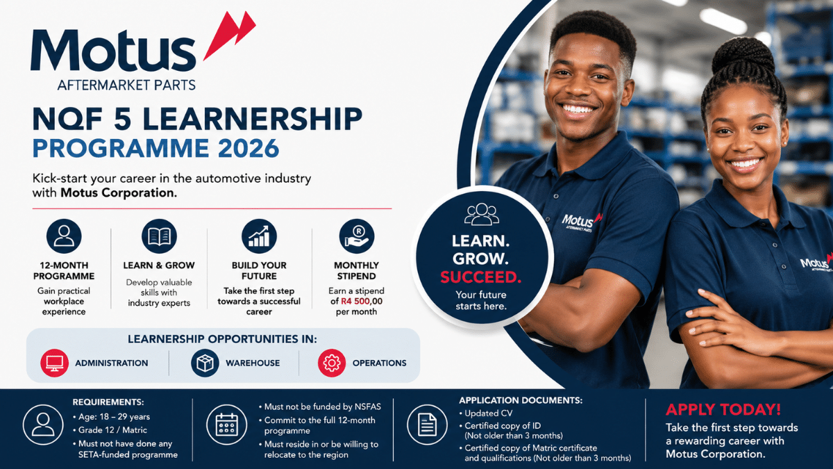Motus Corporation NQF 5 Learnership Programme 2026 