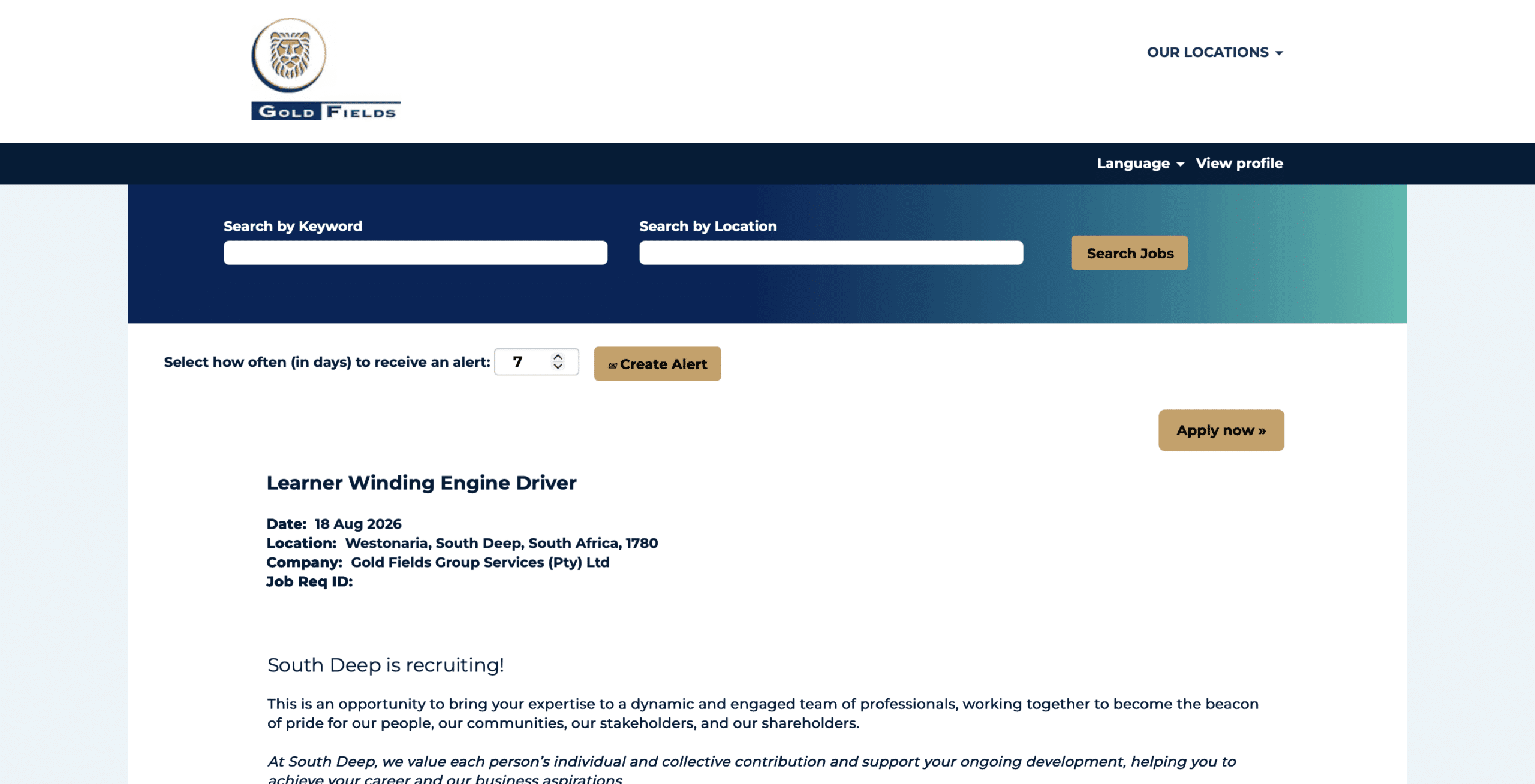 Gold Fields Learner Winding Engine Driver